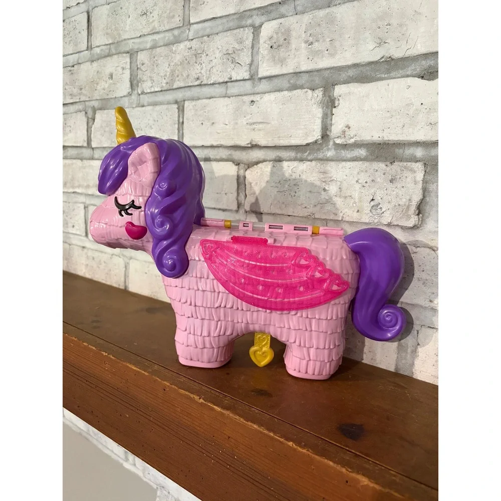 Mattel Polly Pocket Unicorn Party Playset Pink Piñata Carry Case